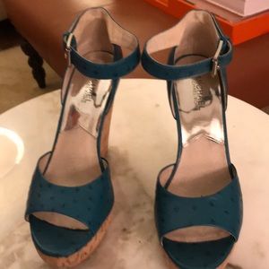 Turquoise Embossed Ostrich Wedge